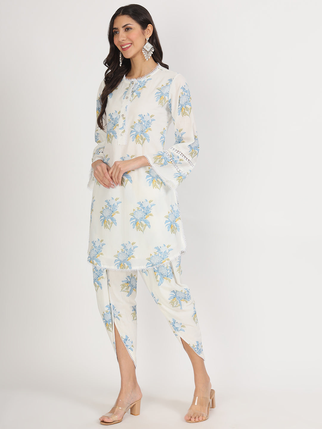 Offwhite Floral Print Rayon Co-Ord Set For Women | LASVINI - Redefining Indian Fashion with Elegance