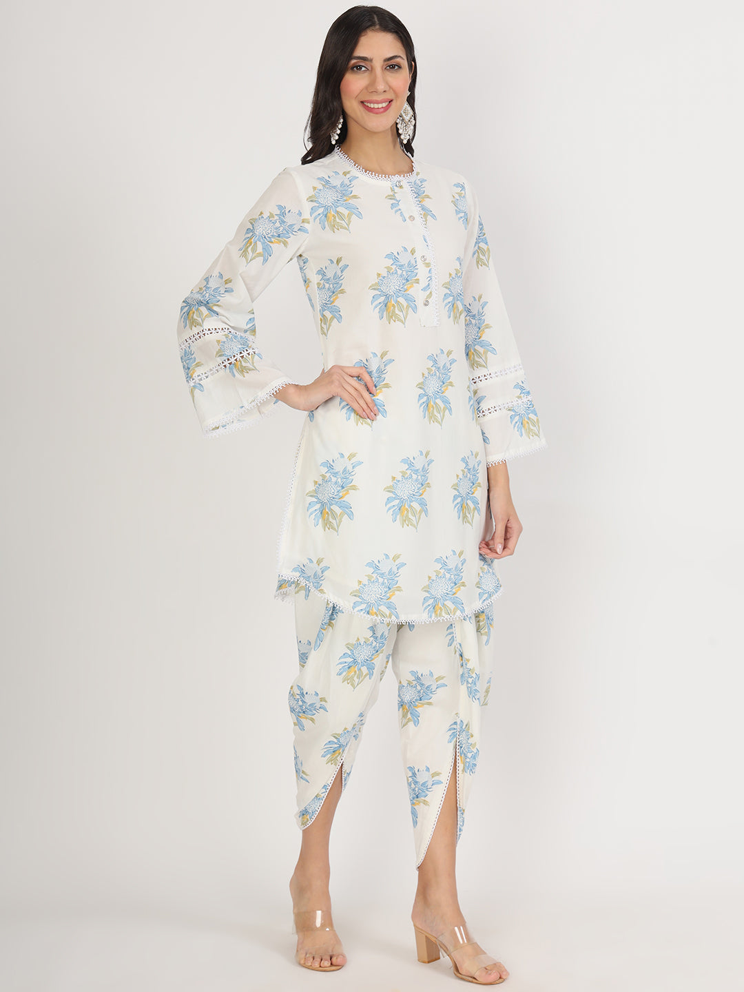 Offwhite Floral Print Rayon Co-Ord Set For Women | LASVINI - Redefining Indian Fashion with Elegance