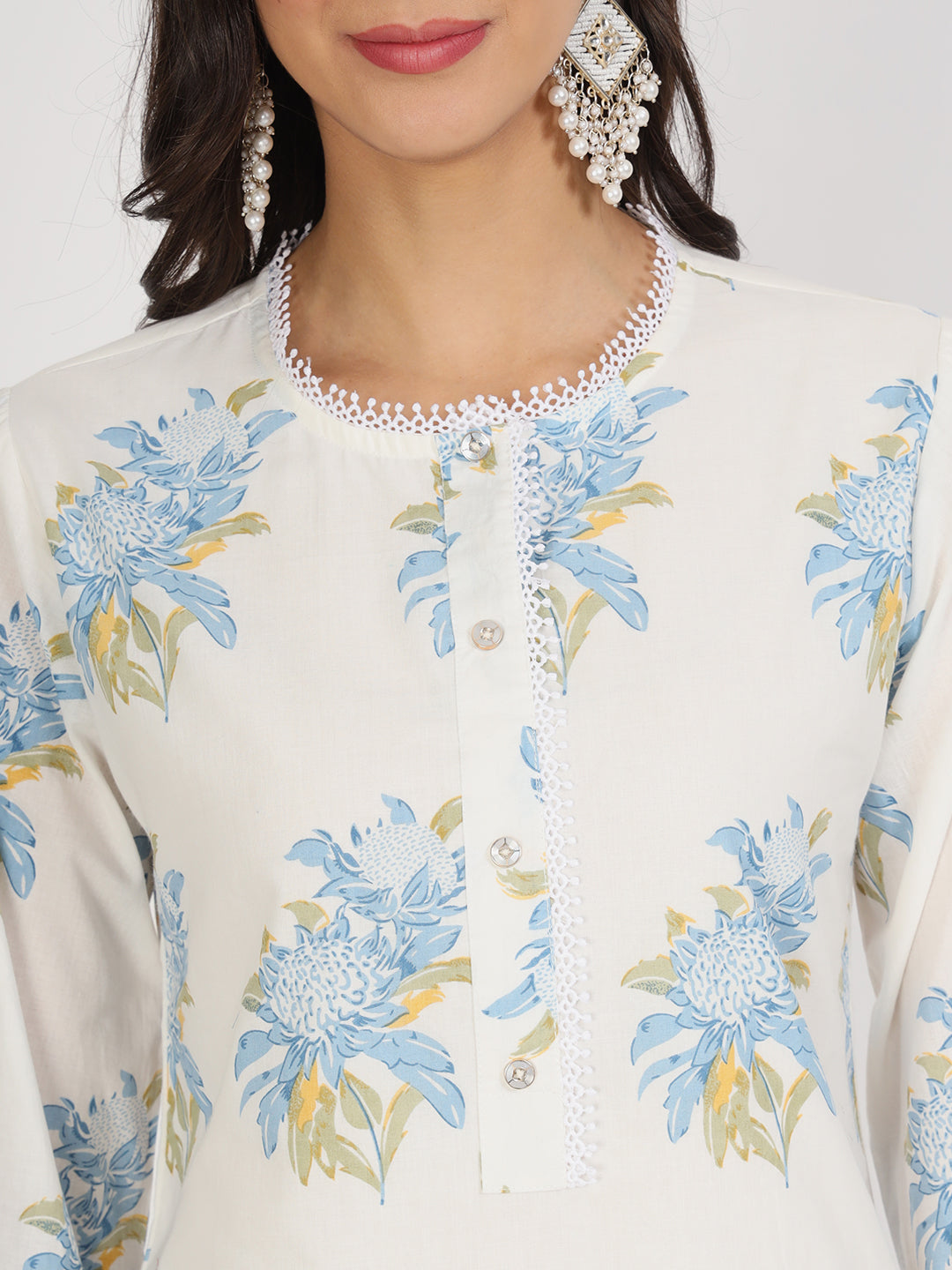 Offwhite Floral Print Rayon Co-Ord Set For Women | LASVINI - Redefining Indian Fashion with Elegance