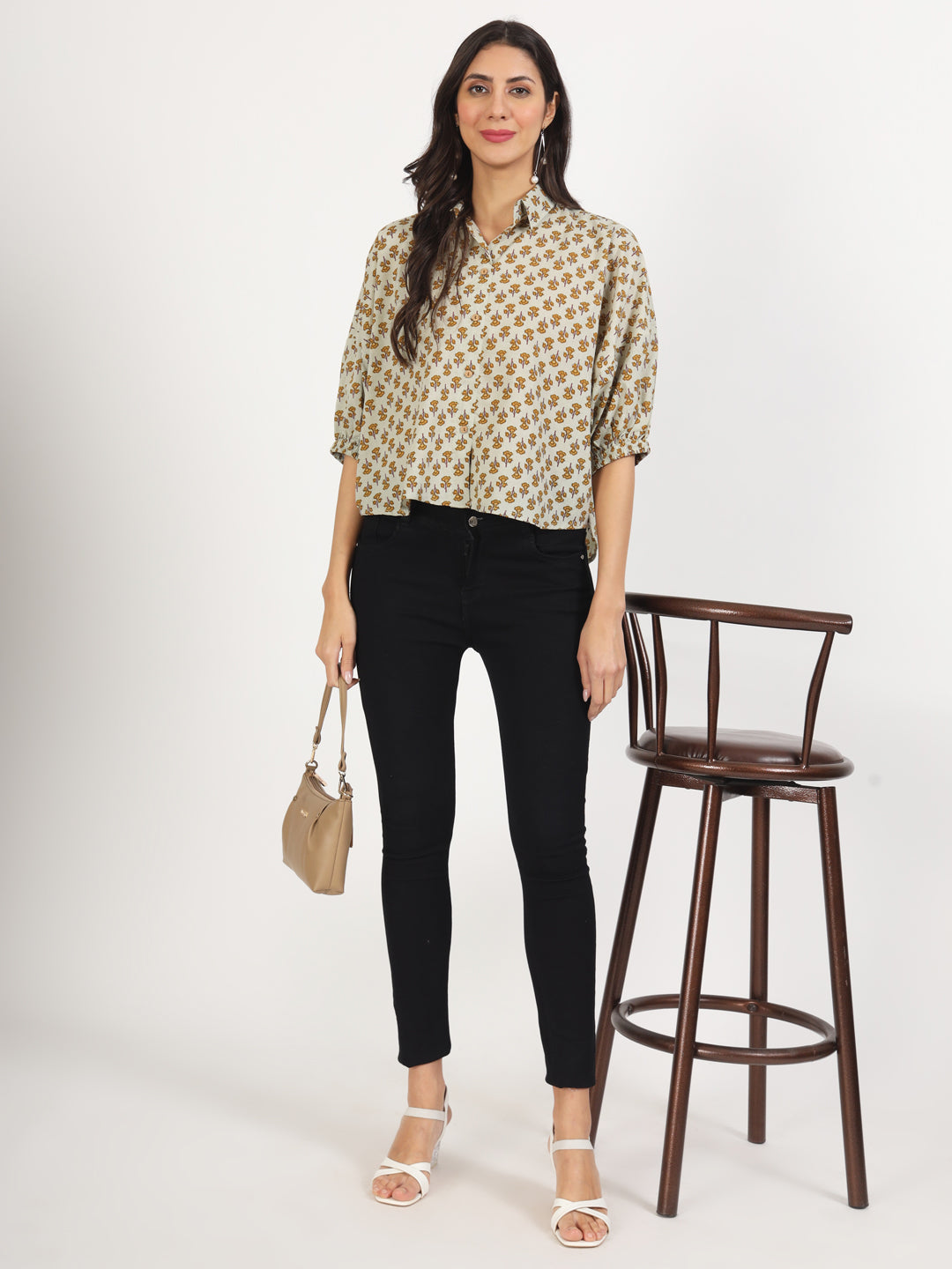 Women Green Floral Printed Cotton Tops | LASVINI - Redefining Indian Fashion with Elegance