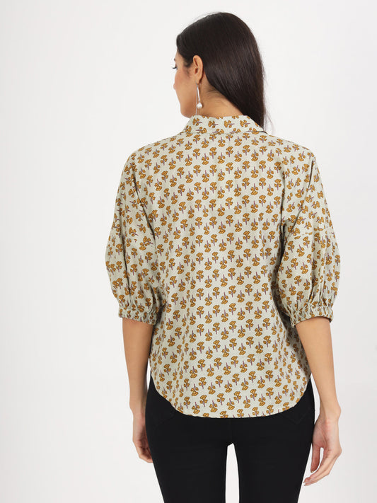 Women Green Floral Printed Cotton Tops | LASVINI - Redefining Indian Fashion with Elegance