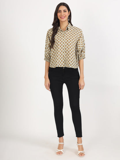 Women Green Floral Printed Cotton Tops | LASVINI - Redefining Indian Fashion with Elegance