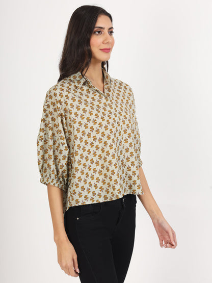 Women Green Floral Printed Cotton Tops | LASVINI - Redefining Indian Fashion with Elegance