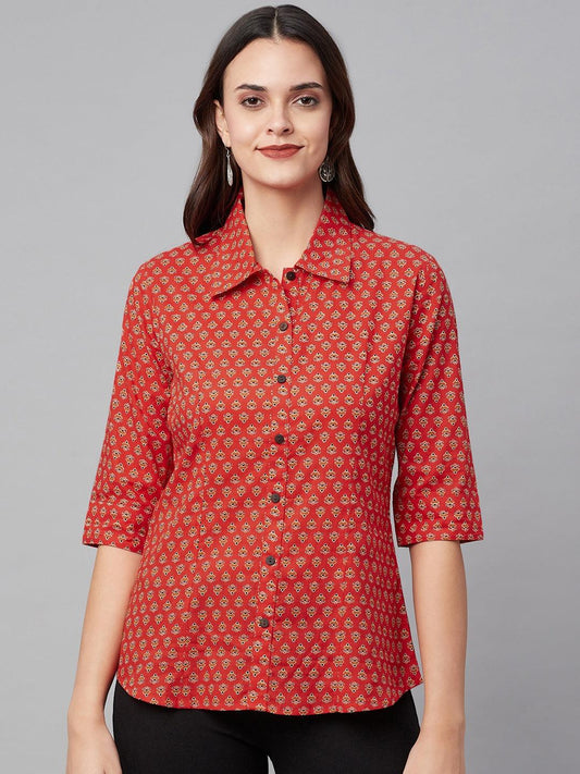 Red Block Printed Casual Women Shirts | LASVINI - Redefining Indian Fashion with Elegance