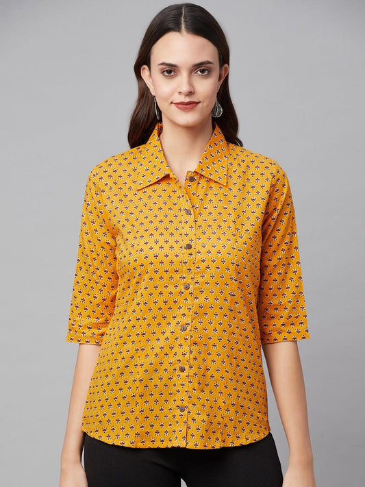 Yellow Block Printed Casual Women Shirts | LASVINI - Redefining Indian Fashion with Elegance