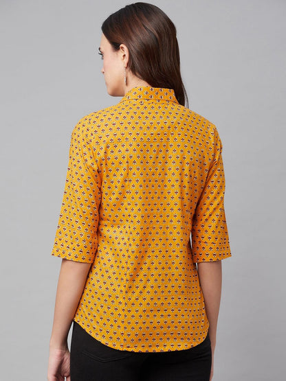 Yellow Block Printed Casual Women Shirts | LASVINI - Redefining Indian Fashion with Elegance