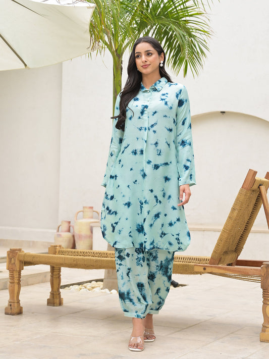 Tie Dye Green Muslin Co-Ord Set For Women | LASVINI - Redefining Indian Fashion with Elegance