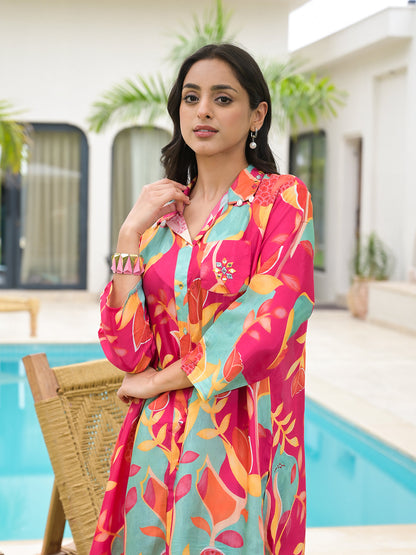 Pink Multi Digital Printed Muslin Co-Ord Set | LASVINI - Redefining Indian Fashion with Elegance