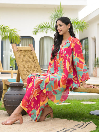 Pink Multi Digital Printed Muslin Co-Ord Set | LASVINI - Redefining Indian Fashion with Elegance