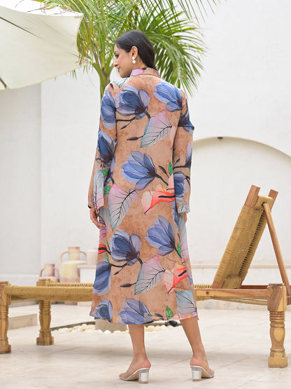 Blue Multi Digital Printed Chinon Kaftan Dress | LASVINI - Redefining Indian Fashion with Elegance