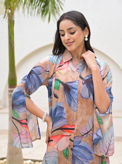 Blue Multi Digital Printed Chinon Kaftan Dress | LASVINI - Redefining Indian Fashion with Elegance