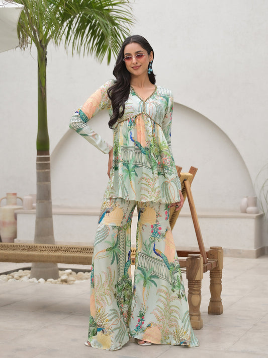 Green Digital Printed Muslin Co-Ord Set | LASVINI - Redefining Indian Fashion with Elegance