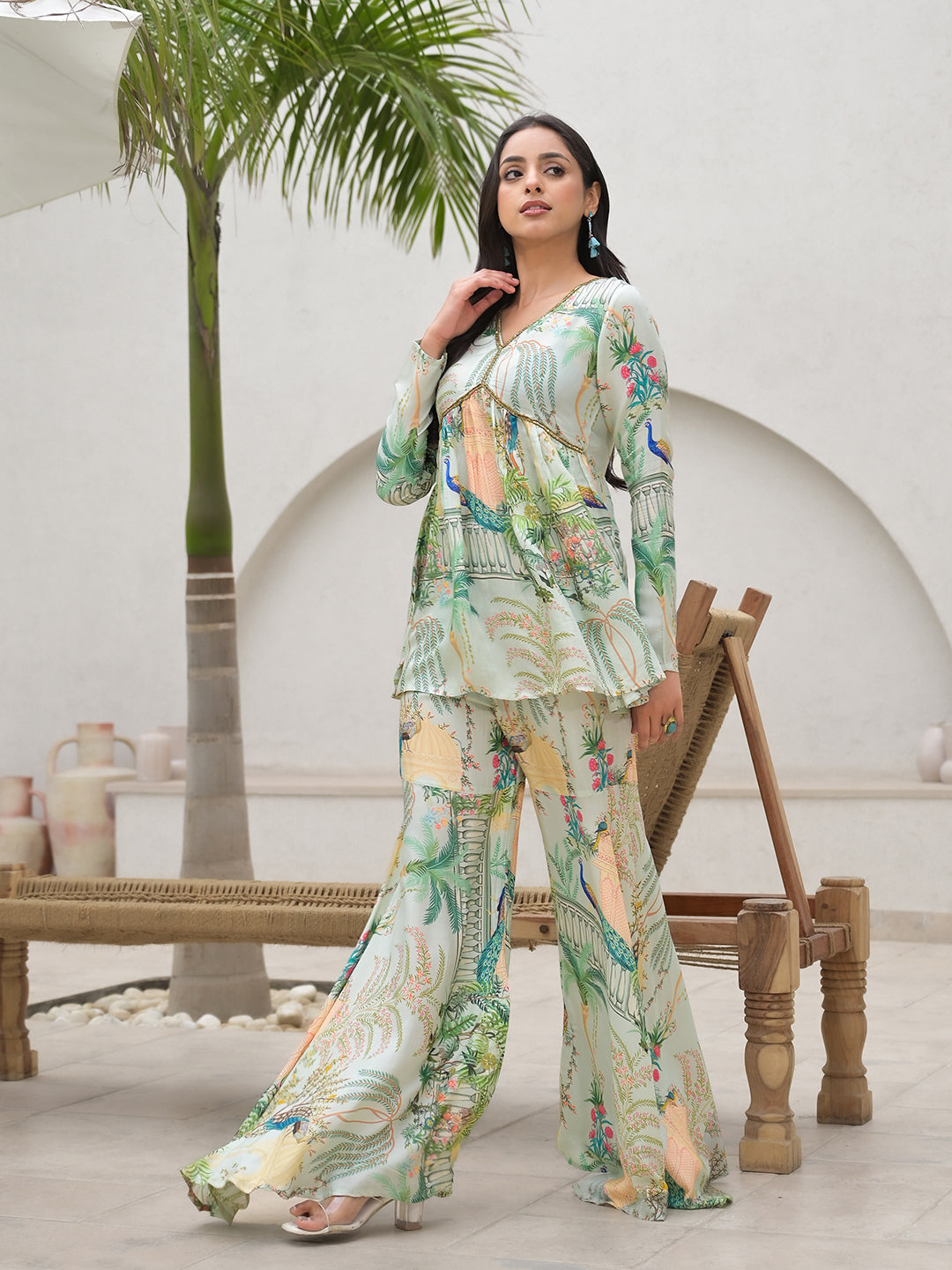 Green Digital Printed Muslin Co-Ord Set | LASVINI - Redefining Indian Fashion with Elegance