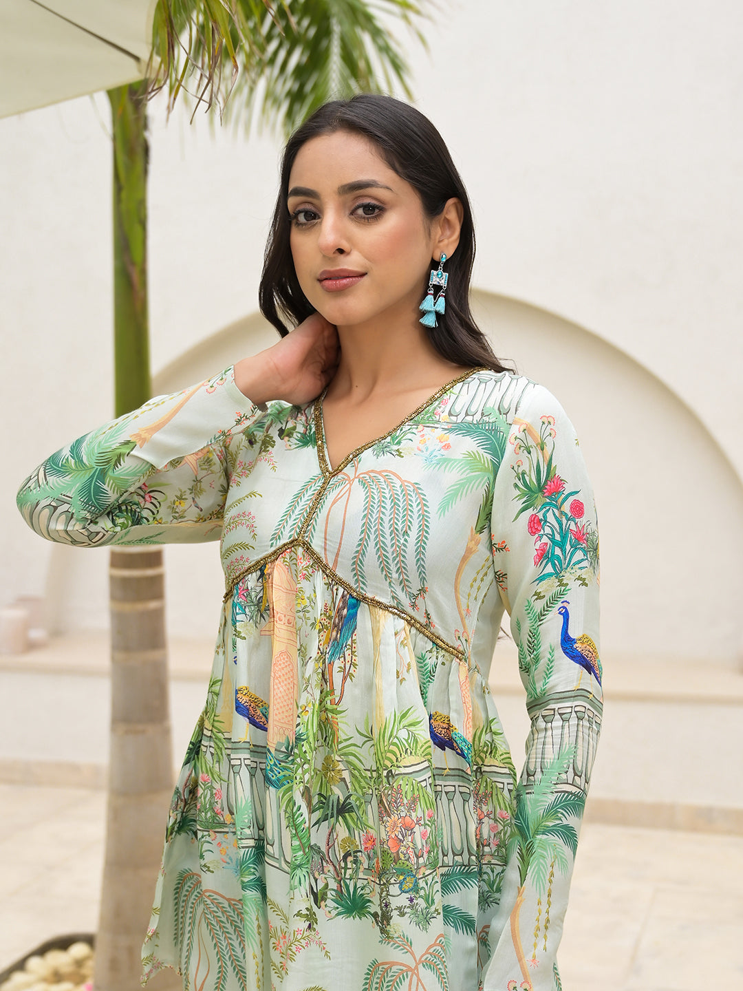 Green Digital Printed Muslin Co-Ord Set | LASVINI - Redefining Indian Fashion with Elegance