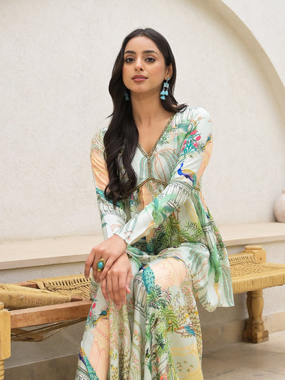 Green Digital Printed Muslin Co-Ord Set | LASVINI - Redefining Indian Fashion with Elegance