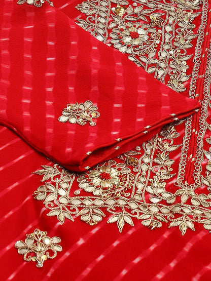 Women Pure Georgette Jaipuri Mothda Red Kurta Sharara Set With Dupatta | LASVINI - Redefining Indian Fashion with Elegance