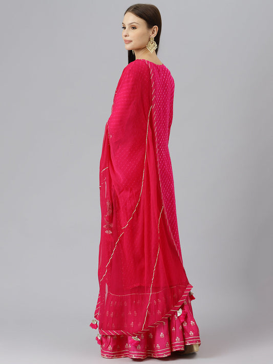 Women Pure Georgette Jaipuri Mothda Rani Pink Kurta Sharara Set With Dupatta | LASVINI - Redefining Indian Fashion with Elegance