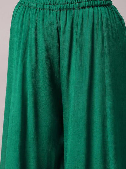 Gota Work Green Bandhani Print Georgette Kurta Palazzo Set With Dupatta | LASVINI - Redefining Indian Fashion with Elegance