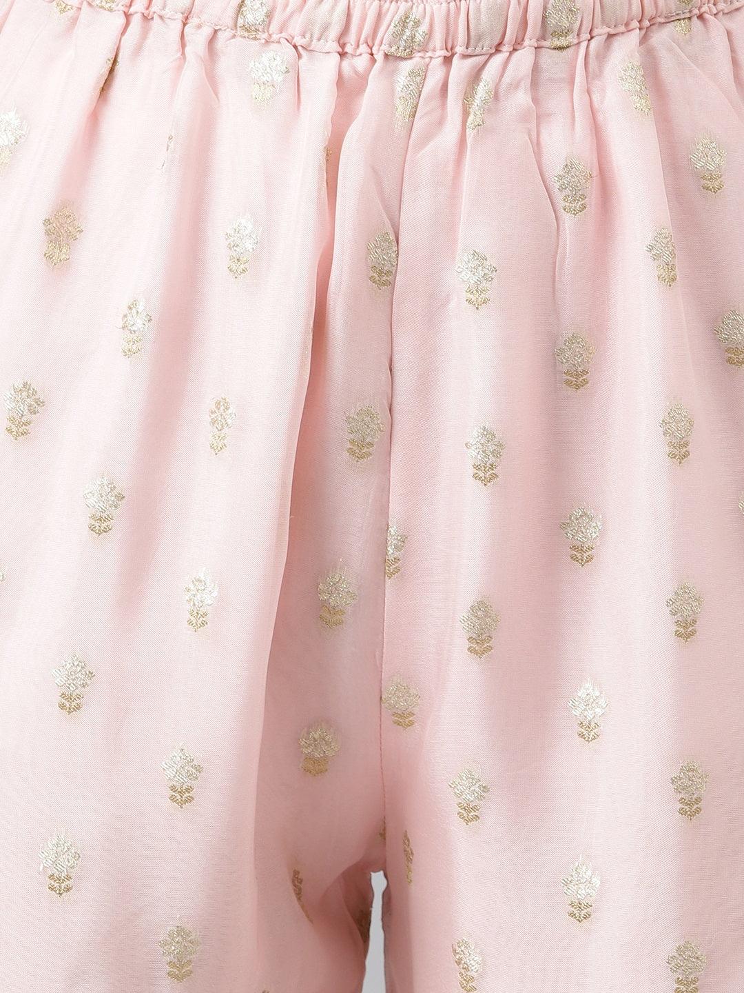 Women Pink Yoke Design Zardozi Chanderi Silk Kurta With Sharara & With Dupatta | LASVINI - Redefining Indian Fashion with Elegance