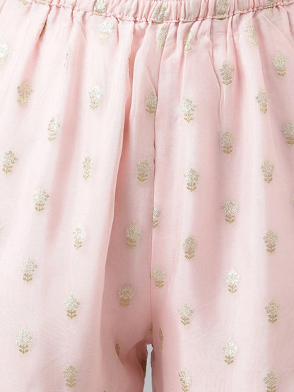 Women Pink Yoke Design Zardozi Chanderi Silk Kurta With Sharara & With Dupatta | LASVINI - Redefining Indian Fashion with Elegance