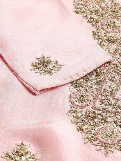 Women Pink Yoke Design Zardozi Chanderi Silk Kurta With Sharara & With Dupatta | LASVINI - Redefining Indian Fashion with Elegance