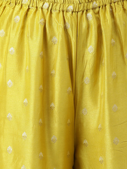 Women Lemon Yellow Pure Rassion Chenderi Kurta Sharara Set With Dupatta | LASVINI - Redefining Indian Fashion with Elegance