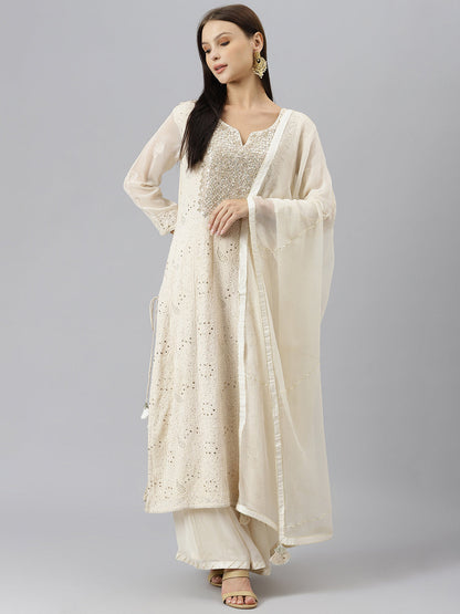 Women Baby Pink Pure Rassion Chenderi Kurta Sharara Set With Dupatta | LASVINI - Redefining Indian Fashion with Elegance