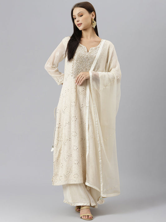 Women Baby Pink Pure Rassion Chenderi Kurta Sharara Set With Dupatta | LASVINI - Redefining Indian Fashion with Elegance