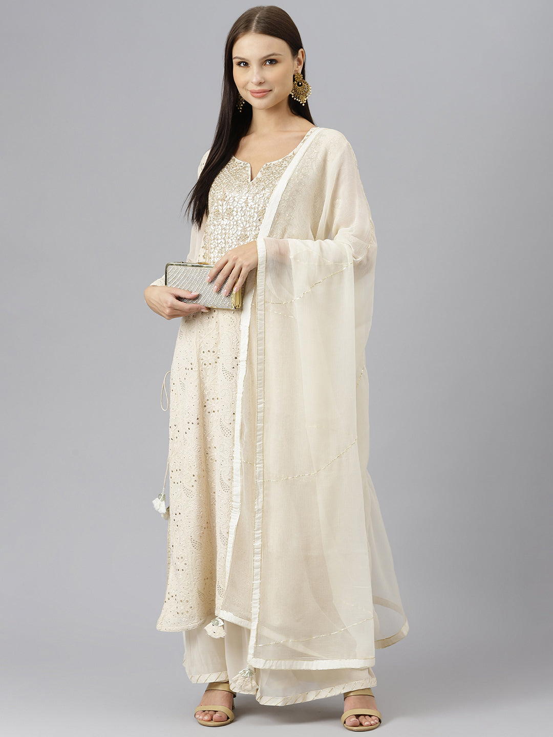 Women Baby Pink Pure Rassion Chenderi Kurta Sharara Set With Dupatta | LASVINI - Redefining Indian Fashion with Elegance