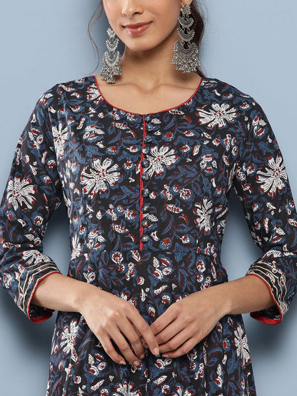 Blue Cotton Anarkali Kurta | LASVINI - Redefining Indian Fashion with Elegance