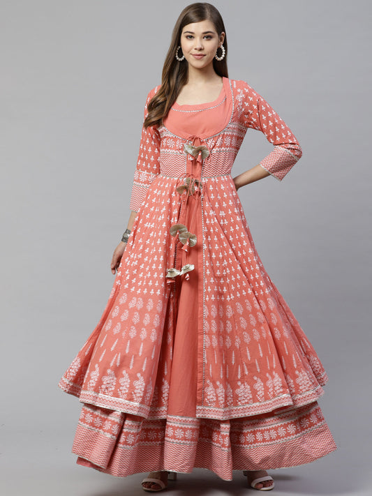 Women'S Pink Double Layered Cotton Kurta With Jacket Plus Size | LASVINI - Redefining Indian Fashion with Elegance