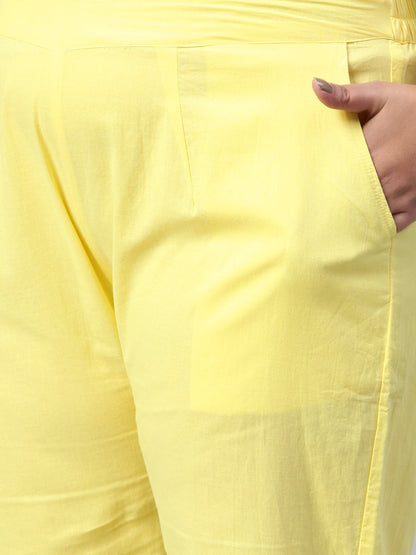 Women Yellow Cotton Straight Kurta Pant Set | LASVINI - Redefining Indian Fashion with Elegance