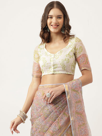 Green Hand Block Kota Doria Saree | LASVINI - Redefining Indian Fashion with Elegance