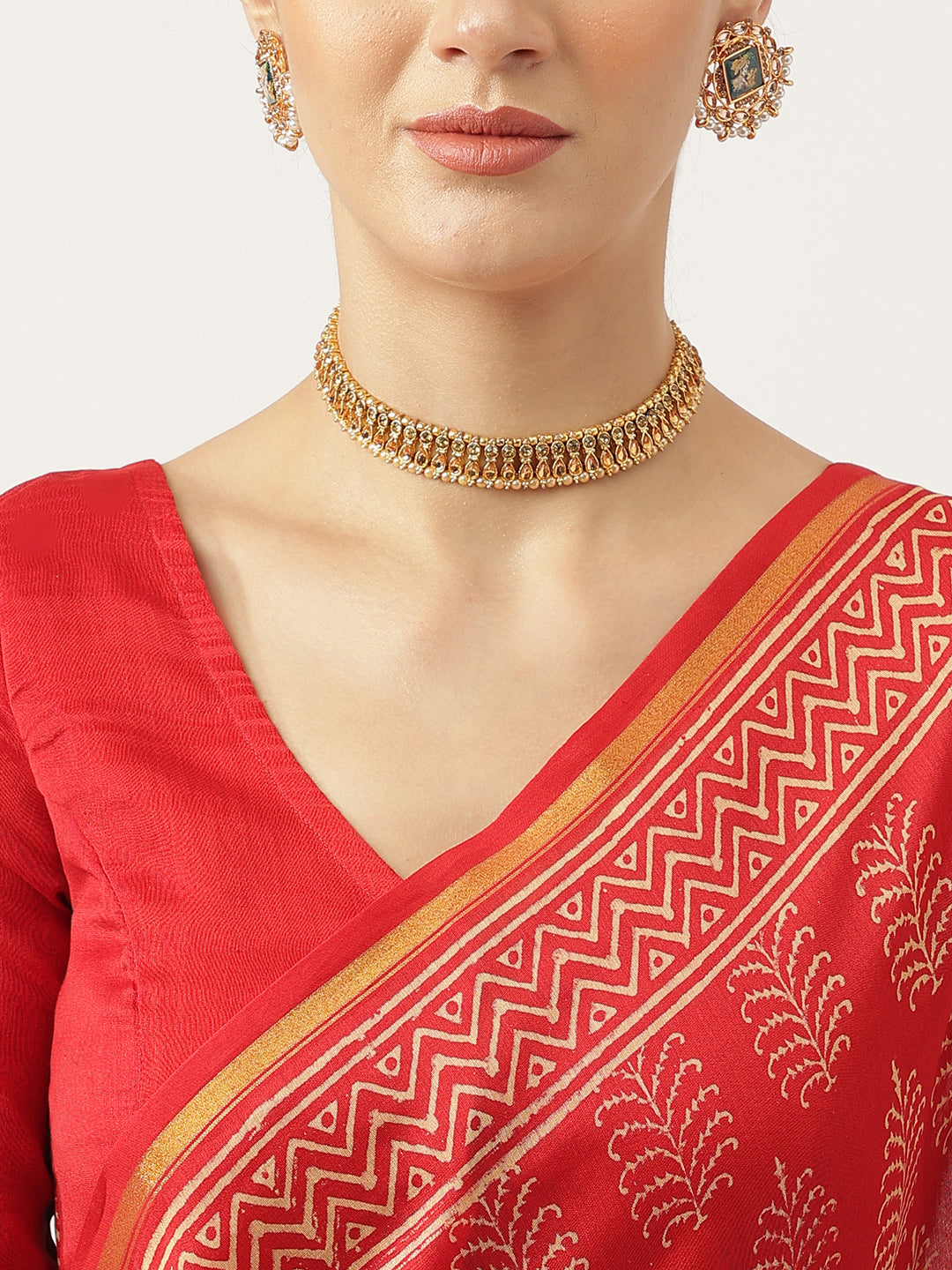 Red Hand Block Chanderi Silk Saree | LASVINI - Redefining Indian Fashion with Elegance