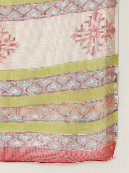 Maroon Hand Block Kota Doria Saree | LASVINI - Redefining Indian Fashion with Elegance