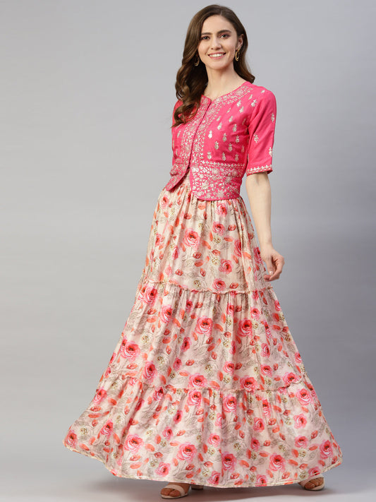 Women Pink Raw Silk Top With Skirt Set | LASVINI - Redefining Indian Fashion with Elegance