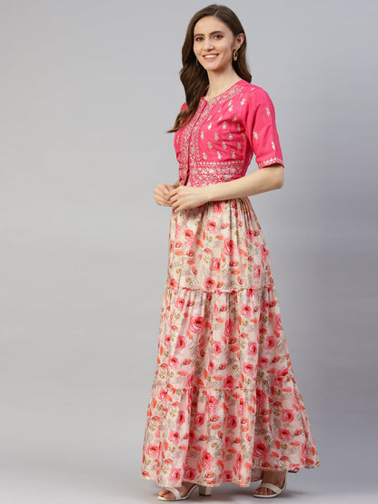 Women Pink Raw Silk Top With Skirt Set | LASVINI - Redefining Indian Fashion with Elegance