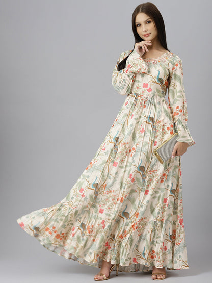 Women Light Pink Muslin Flared Gown | LASVINI - Redefining Indian Fashion with Elegance