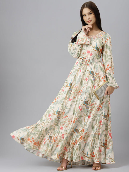 Women Light Pink Muslin Flared Gown | LASVINI - Redefining Indian Fashion with Elegance