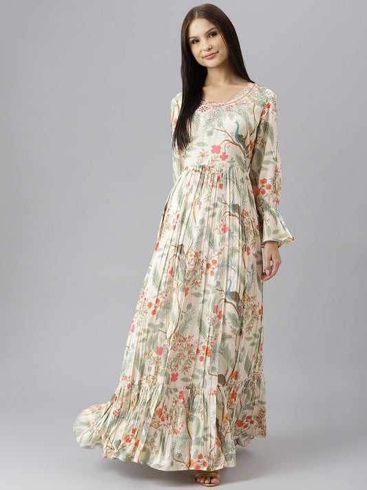 Women Light Pink Muslin Flared Gown | LASVINI - Redefining Indian Fashion with Elegance