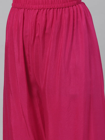 Women Dark Pink Pure Rassion Chenderi Kurta Sharara Set With Dupatta | LASVINI - Redefining Indian Fashion with Elegance
