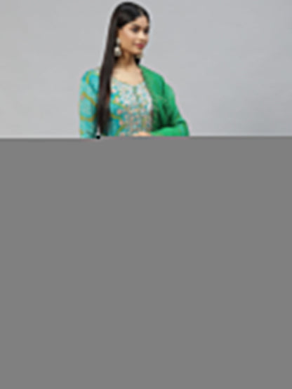 Women Pure Chinon Rama Green Bandhani Printed Kurta Sharara Set With Dupatta | LASVINI - Redefining Indian Fashion with Elegance