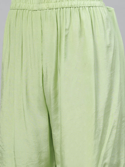 Women Green Pure Muslin Peplum Hand Embroidery Kurta Sharara With Chiffon Dupatta | LASVINI - Redefining Indian Fashion with Elegance