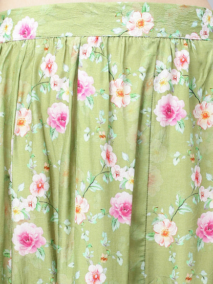 Women Pink And Green Russian Silk Flared Lehenga Choli Set With Organza Dupatta | LASVINI - Redefining Indian Fashion with Elegance