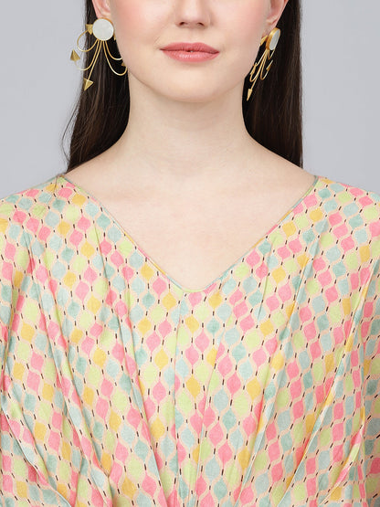 Women Multi Color Printed Muslin Flared Kaftan Dress | LASVINI - Redefining Indian Fashion with Elegance