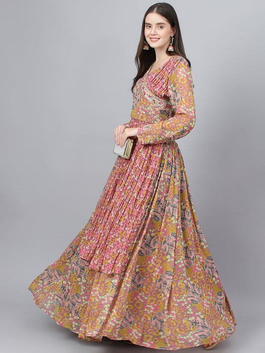 Women Multi Georgette Flared Lehenga Choli Set | LASVINI - Redefining Indian Fashion with Elegance