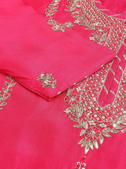 Pink Russian Silk Hand Embroidery Kurta Sharara With Organza Dupatta | LASVINI - Redefining Indian Fashion with Elegance