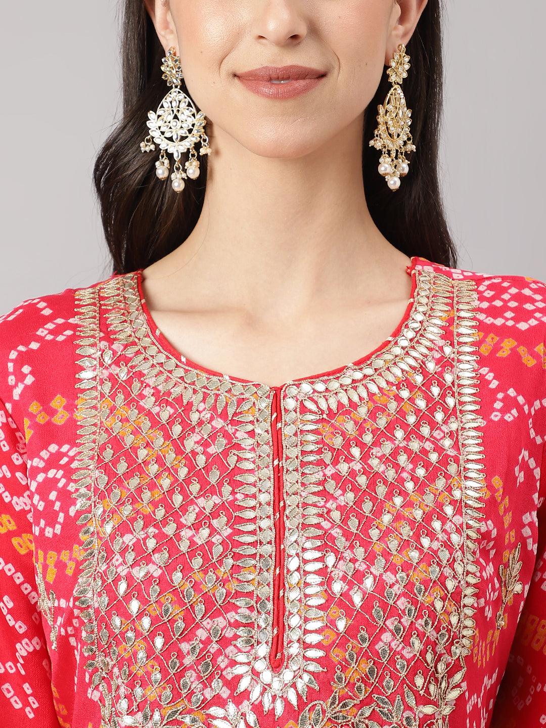 Red Chinon Hand Embroidery Kurta Sharara With Chiffon Dupatta | LASVINI - Redefining Indian Fashion with Elegance