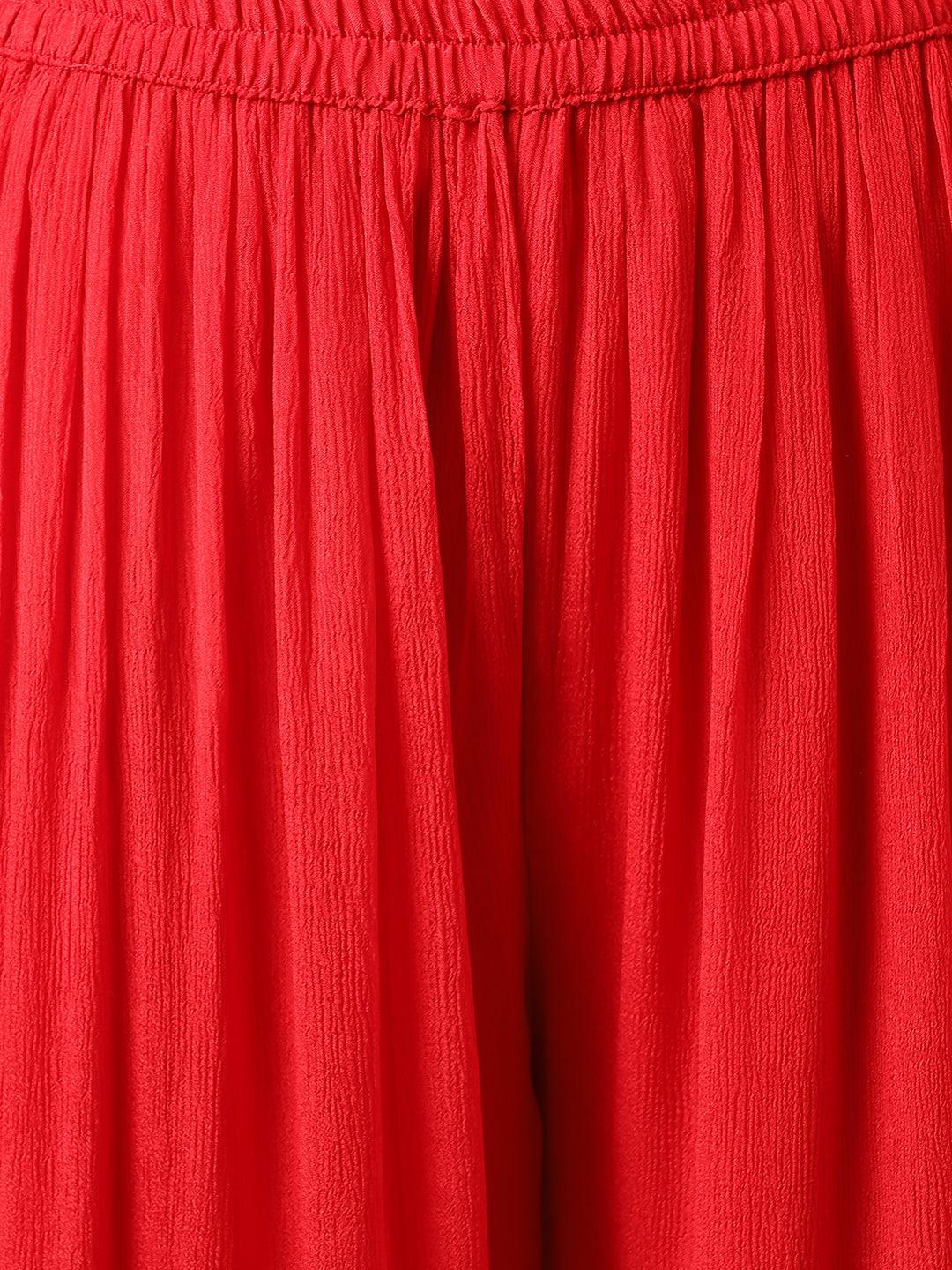 Red Chinon Hand Embroidery Kurta Sharara With Chiffon Dupatta | LASVINI - Redefining Indian Fashion with Elegance