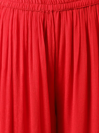 Red Chinon Hand Embroidery Kurta Sharara With Chiffon Dupatta | LASVINI - Redefining Indian Fashion with Elegance
